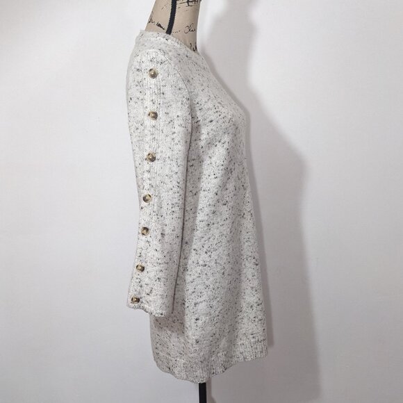Madewell XS Button Sleeve Sweater Dress Cream Speckled Wool Blend Long Sleeve - Picture 7 of 10